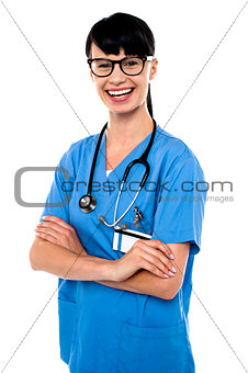 Cheerful doctor with stethoscope around her neck