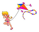 Happy girl is playing with kite