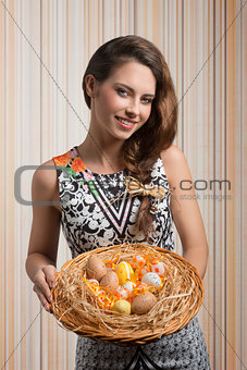 funny woman with easter eggs 