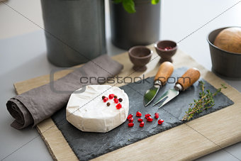 Closeup on camembert on table