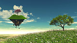 Floating island with tree landscape