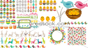 Big easter collection with eggs,birds and rabbits