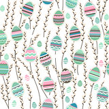 Seamless pattern with willow and painted eggs