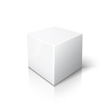 White cube on white background with reflection