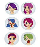 badges with manga faces