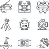 Black line vector icons for diving