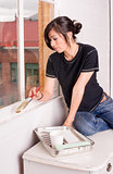 Hip Woman Painting Tools Brush Roller Window Frame