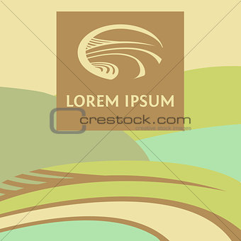 Vector logo depicting the landscape, field, road. Agricultural products.