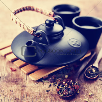  Asian teapot and two cups