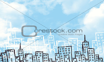 Background of sketches buildings and clouds