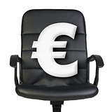 White euro sign stands in chair. Isolated on white background