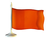 Red blank flag with flagpole waving in the wind against white background.