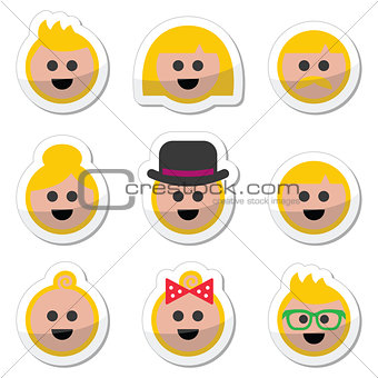 People with blond hair vector icons set