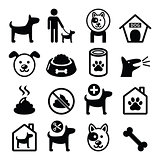 Dog, pet icons set - vet, dog's food, dog hotel