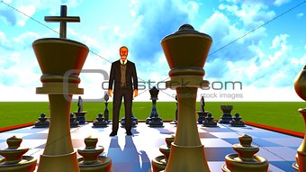 Businessman on chess board