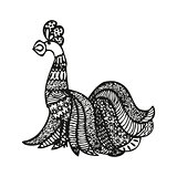 Fantasy bird in tattoo style like rooster or pheasant
