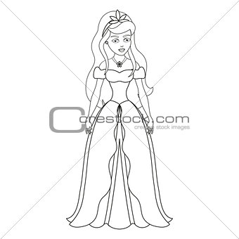 Illustration of beautiful princess, coloring book page