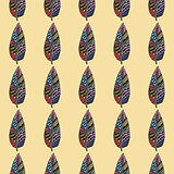 Doodling hand drawn seamless background with colorful feathers
