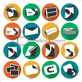 Printing house web flat color icons set