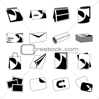 Printing house web monochrome black icons set