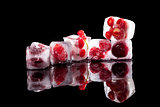Frozen fruit in ice.