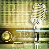 abstract sound grunge background with microphone and retro radio