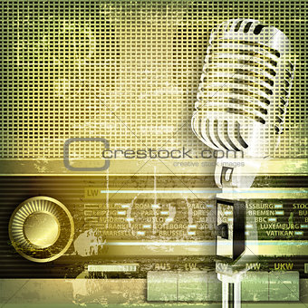 abstract sound grunge background with microphone and retro radio