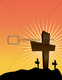 Silhouetted Crosses at Sunrise Illustration
