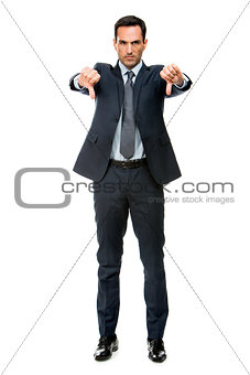 businessman looking angry thumbs down