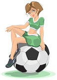 Cheerleader girl sitting on the soccer ball