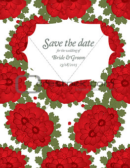 Save the date wedding invite card template with red flowers