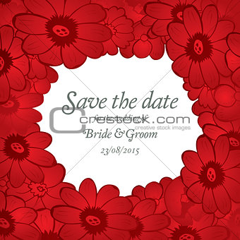 Save the date wedding invite card template with red flowers