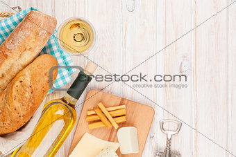 White wine, cheese and bread