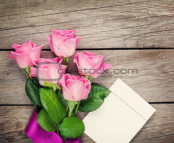 Pink roses and valentines day blank greeting card or photo frame