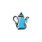 Illustrated teapot icon on white background, vector illustration