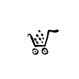 Vector black shopping cart icon, illustrated trolley isolated on