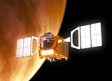 Interplanetary Space Station Orbiting Planet Venus