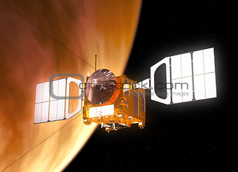 Interplanetary Space Station Orbiting Planet Venus