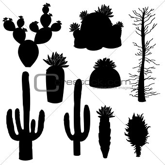 silhouette vector, cactus and tree
