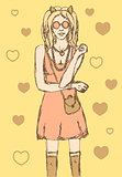 Sketch cute hipster girl in vintage style