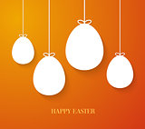Easter greeting card with hanging paper eggs.