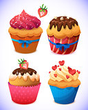 cupcake pack. Chocolate and vanilla icing cupcakes. Strawberry, cherry, cream