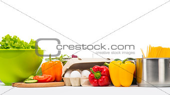 Vegetarian foodstuff isolated on white. Healthy eating and dieting concept.
