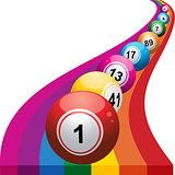 Bingo balls on rainbow background