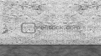 Long empty white brick wall and foreground