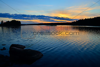 Karelian sunset. Lake Engozero, North Karelia, Russia
