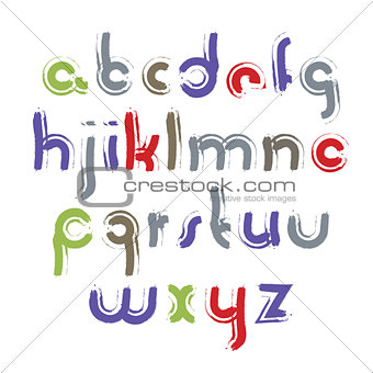 Vector acrylic alphabet letters set, hand-drawn colorful script,