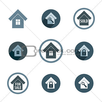Real estate vector icons set, realty theme vector symbols collec