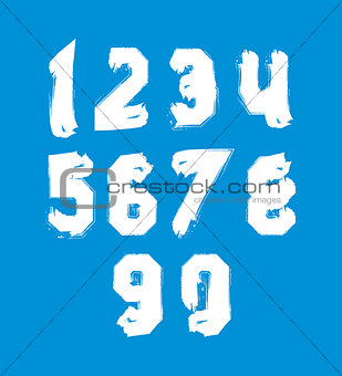 White hand painted daub numerals, collection of acrylic realisti
