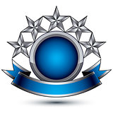 Sophisticated vector emblem with 5 silver glossy stars and blue 